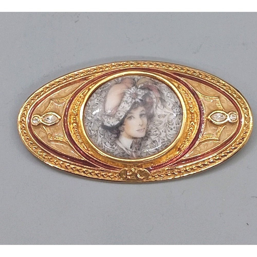Vintage Avon President's Club Pin Brooch Mrs Albee Cabochon Portrait Rhinestones